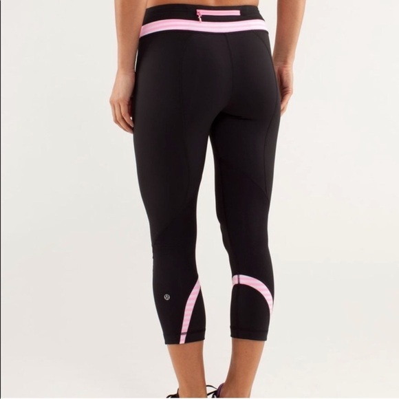 Lululemon Inspire Crop II Black Stripe White Pink - Picture 1 of 7